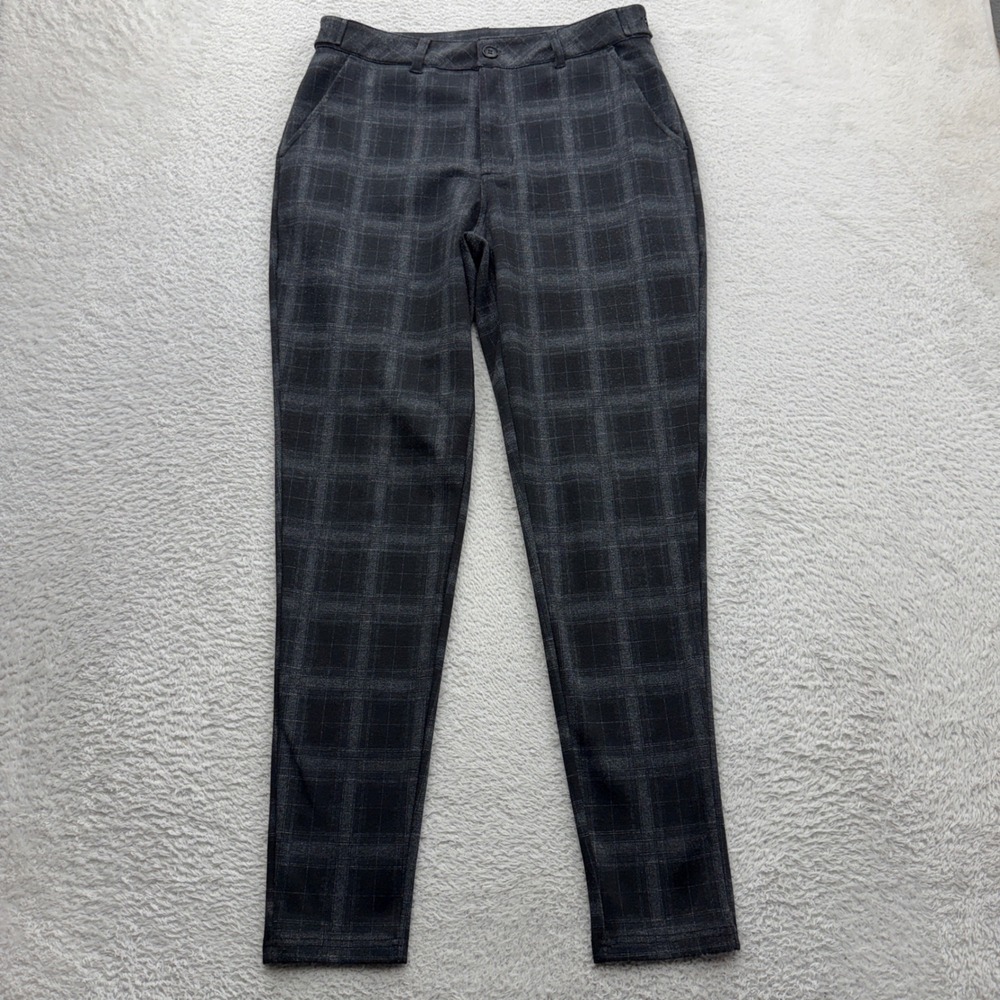 YoungLA 615 Mens Plaid Tapered Trousers Dark Grey Black Checkered Pants 32x32